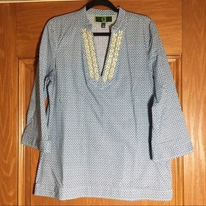 C. Wonder ladies tunic top size L blue with gold EUC